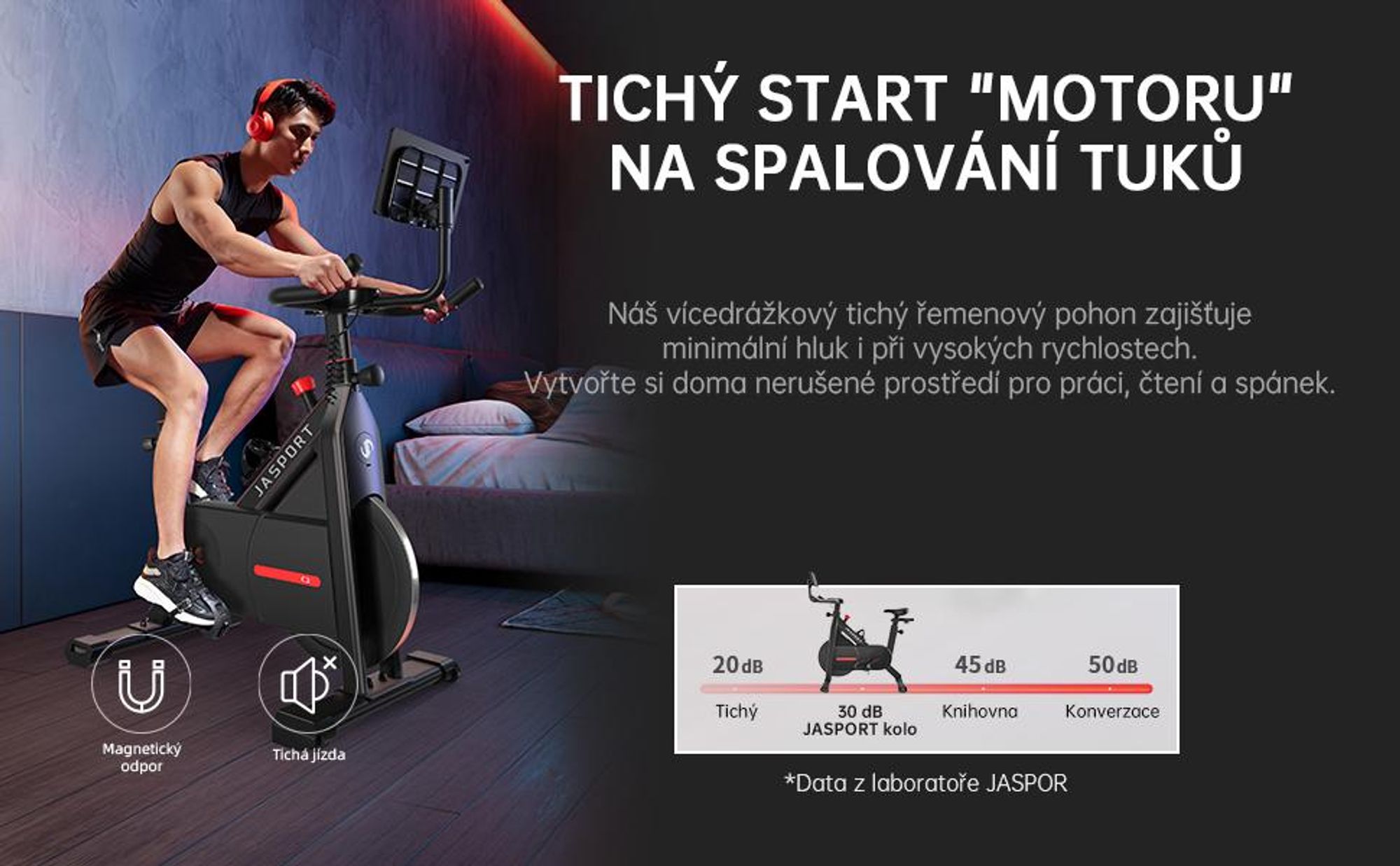 JASPORT C3 – smart stacionárny bicykel, magnetický odpor, tichý trenažér, 7,5kg zotrvačník, appka s video tréningami