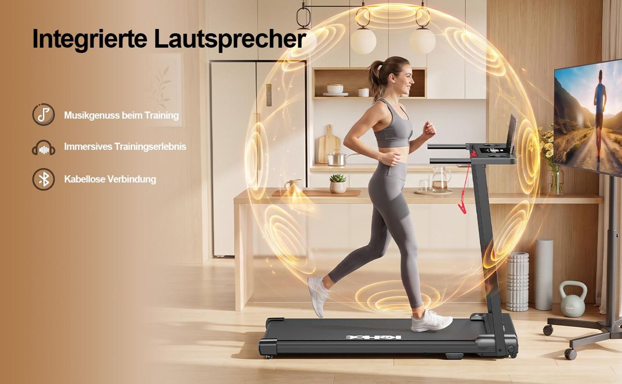 3-in-1 Klapp-Laufband , 136kg, 12 km/h, LED-Display, 12 Programme, Bluetooth-Lautsprecher, Für Zuhause