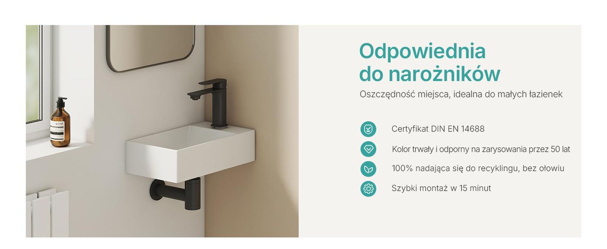 EMKE Umywalka wisząca ceramiczna prostokątna 380x220mm biały połysk Oszczędzająca miejsce umywalka do WC dla gości i małej łazienki