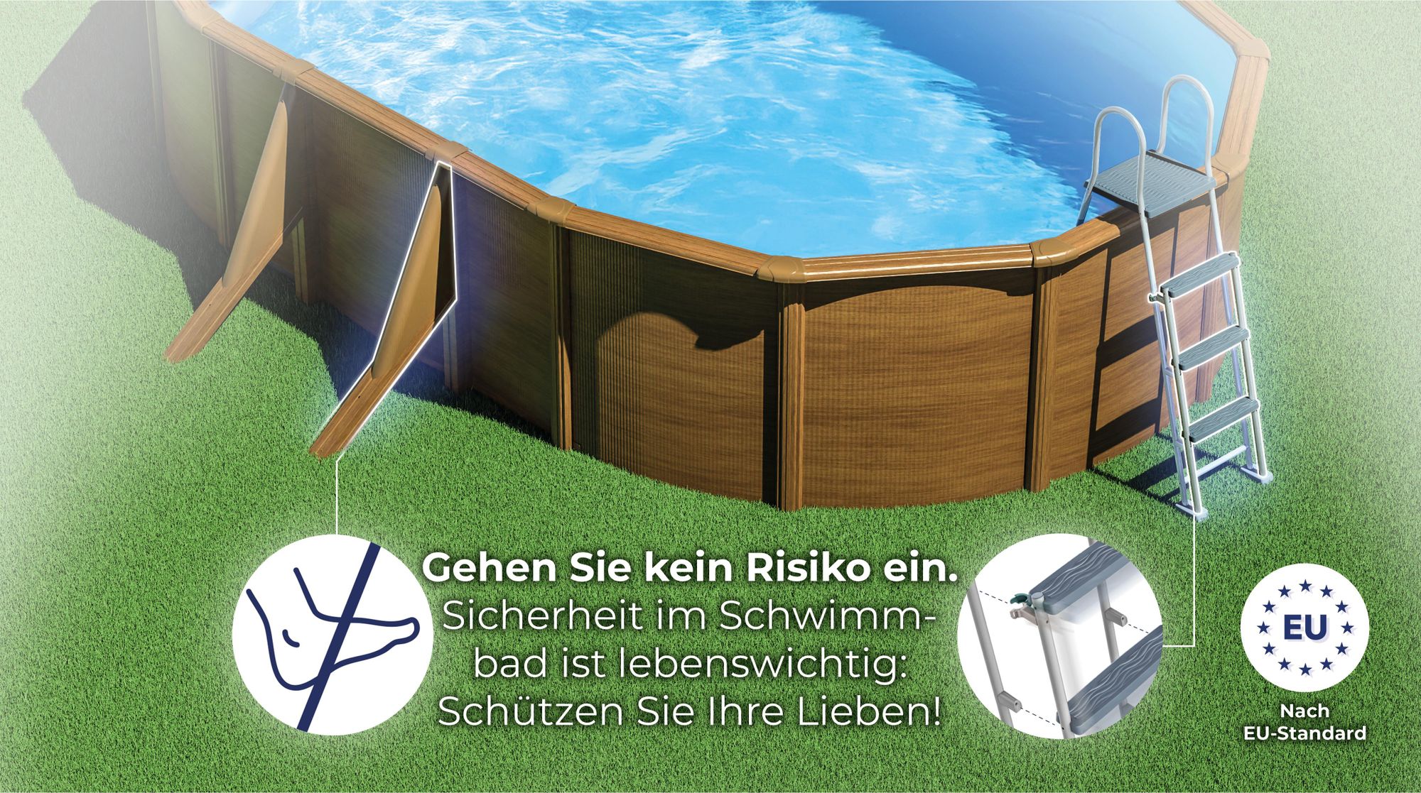 GRE Ovaler Stahlwandpool mit Holzoptik KIT500W – 500 x 300 x 120 cm, Komplettset