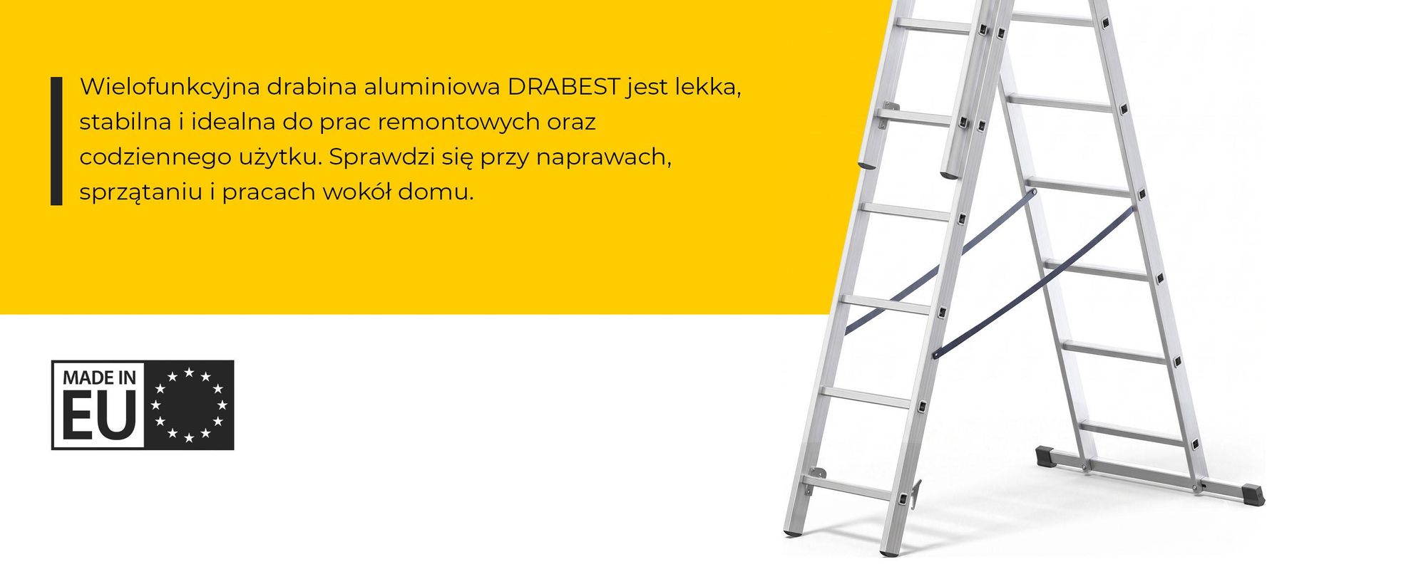 Drabest | Drabina Aluminiowa 3x8, Wielofunkcyjna Wysuwana Składana, Antypoślizgowe Szczeble, Stabilizator, Do 150 kg, Wysokość Robocza 4.97 m