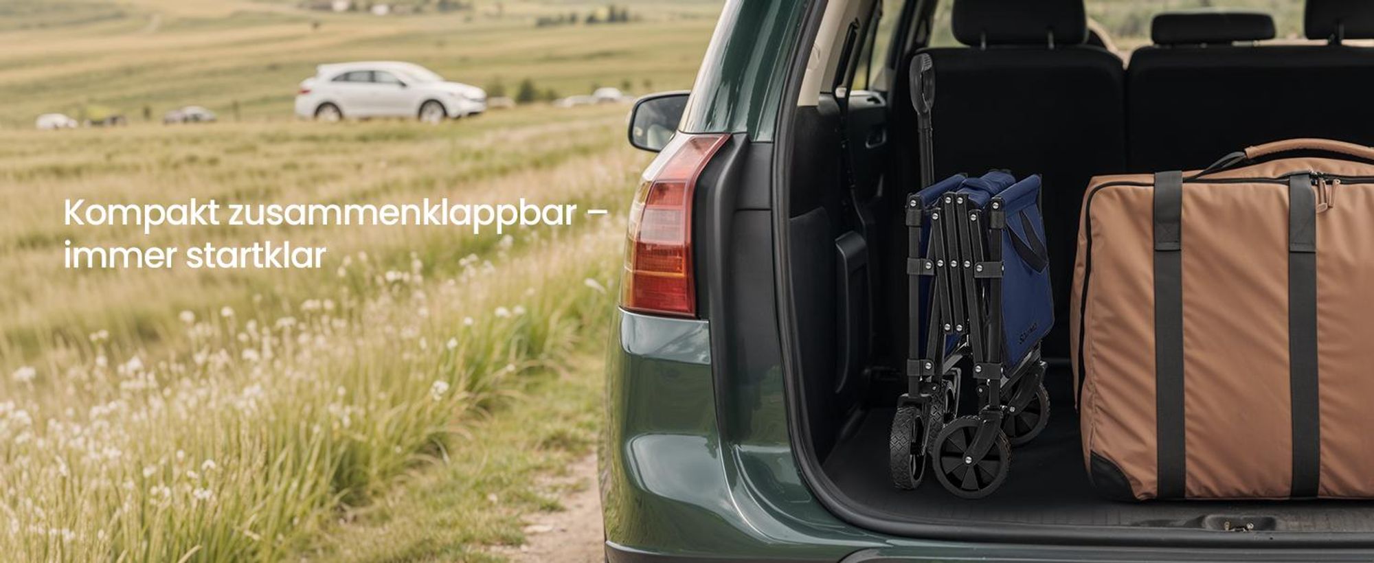 Faltbarer Bollerwagen, Transportwagen mit Griff, 4 verstärkte Rollen, 90 L, Outdoor, bis 180 kg, Garten, dunkelblau