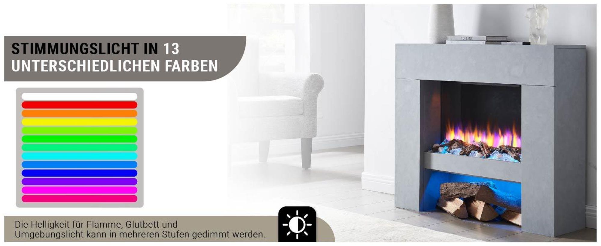 Elektrisches Kaminfeuer Balderia Naran grau 2000 Watt inkl. Fernbedienung
