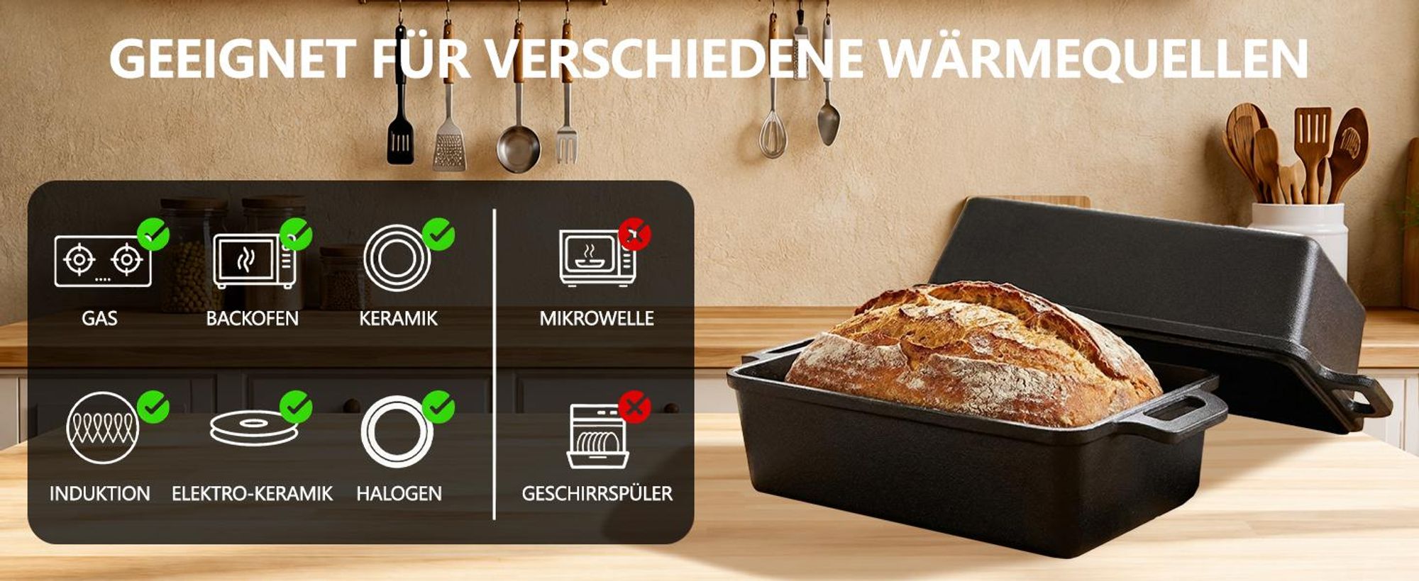 Gusseisen Brotbackform mit Deckel Ideal als Kastenform Toastbrot Brotform 28cm