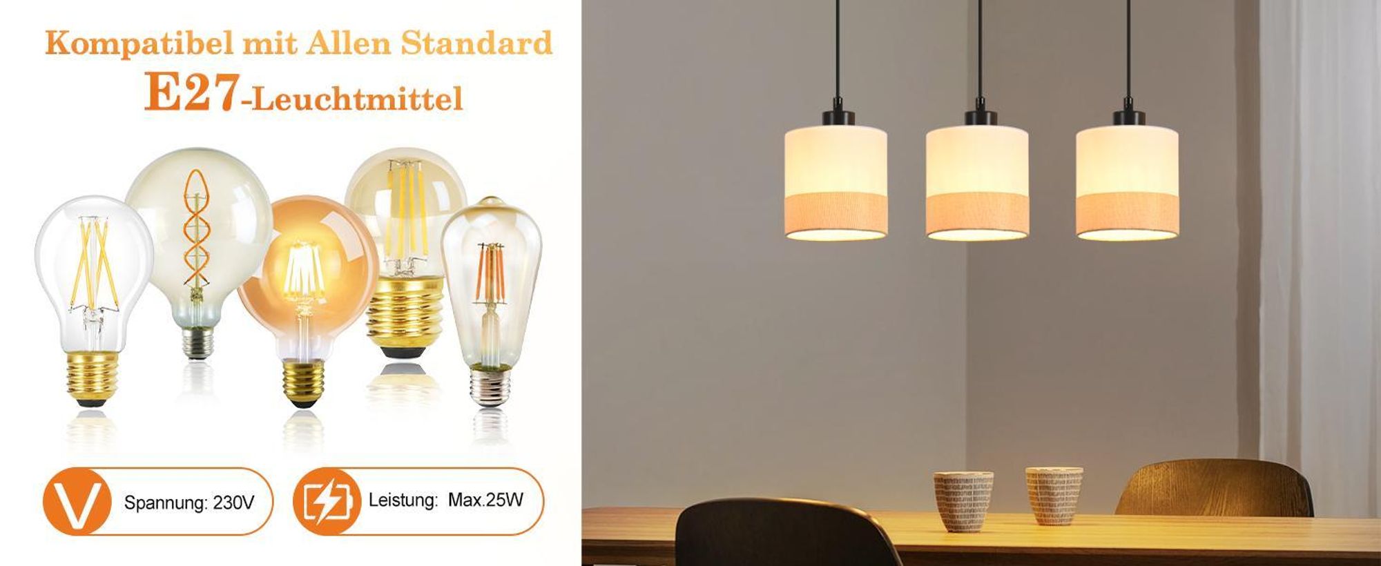 ZMH Závěsná lampa do jídelny závěsné světlo vintage závěsná lampa 3 plameny látková jídelní stolní lampa výškově nastavitelná E27 bílá lampa do jídelny (bez žárovky)