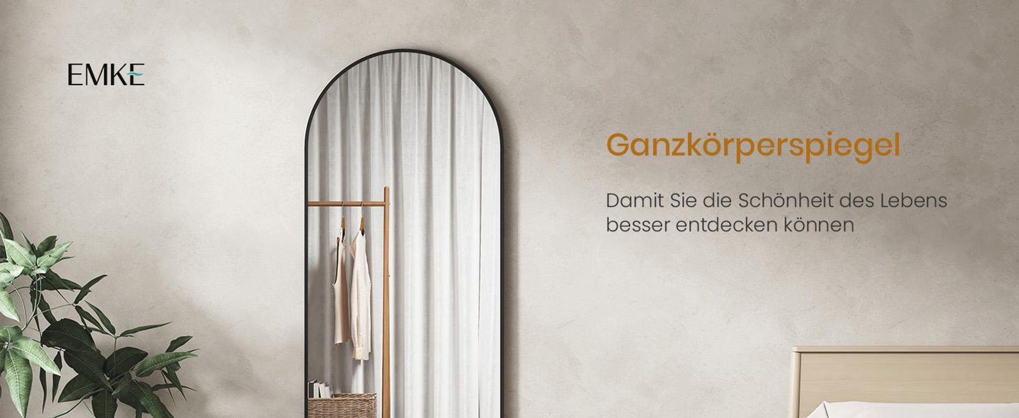 EMKE Standspiegel 160x60cm Ganzkörperspiegel Schwarz Aluminium Rahmen Spiegel Gewölbter Ankleidespiegel mit Explosionsgeschützte Fensterfolie
