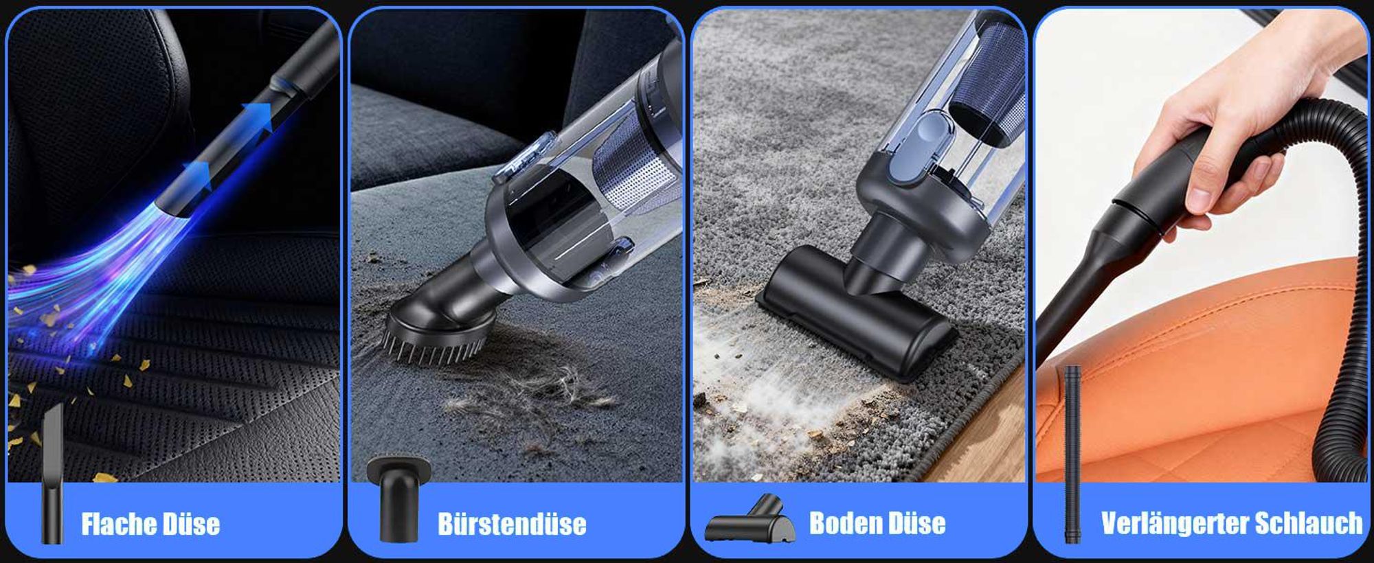Handstaubsauger Akku 4-in-1, 18000Pa, 130W kabelloser Autostaubsauger, 6000mAh, Staubsauger mit Bürstenloser Motor, für Tierhaare, Auto, PC,Sofa, Haus