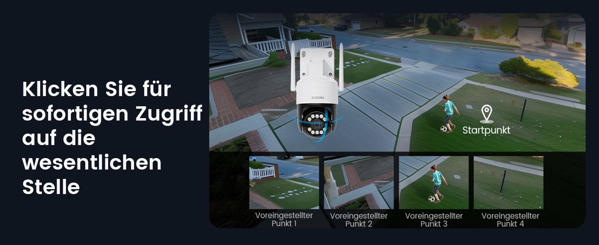 ZOSI 3K Wi-Fi 6 Outdoor Überwachungskamera mit 360° Pan & Neigung, 2,4 GHz WLAN Kamera für Außen mit AI Mensch/Fahrzeug/Tier Erkennung, 2-Wege-Audio