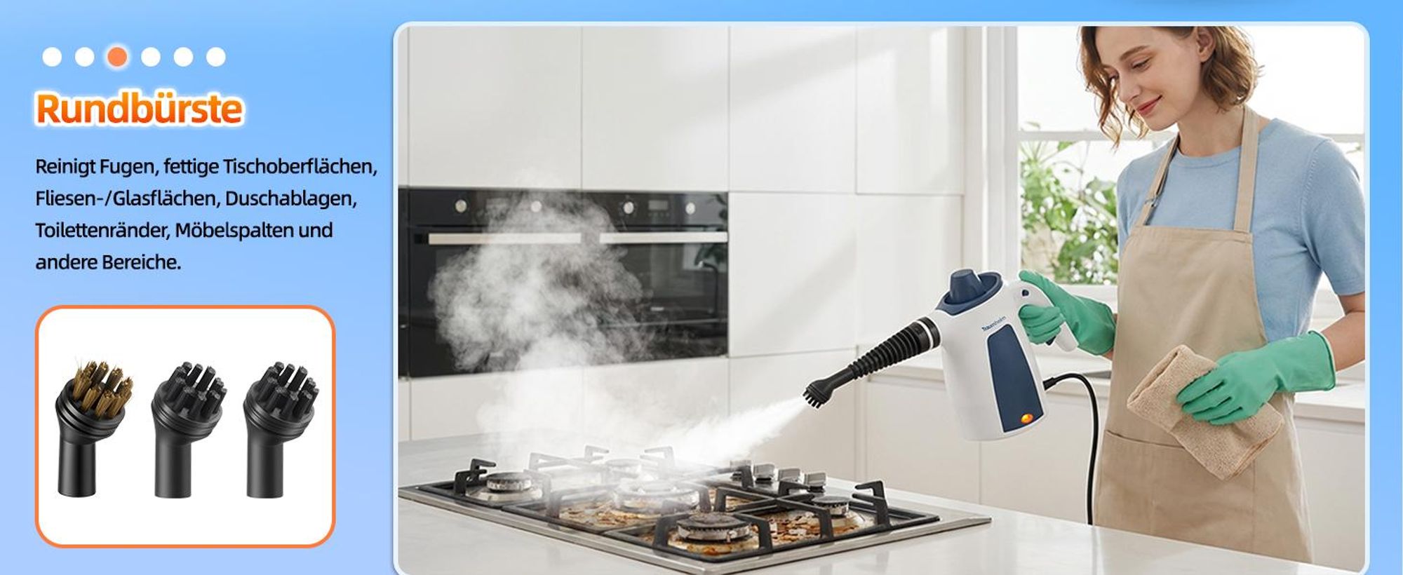 Dampfreiniger, Handdampfreiniger für das Haus Mehrzweck, 3 Bar Dampfdruck 350ML 1200W chemikalienfreier, Reinigung von Küche, Böden, Fliesen, Sofas