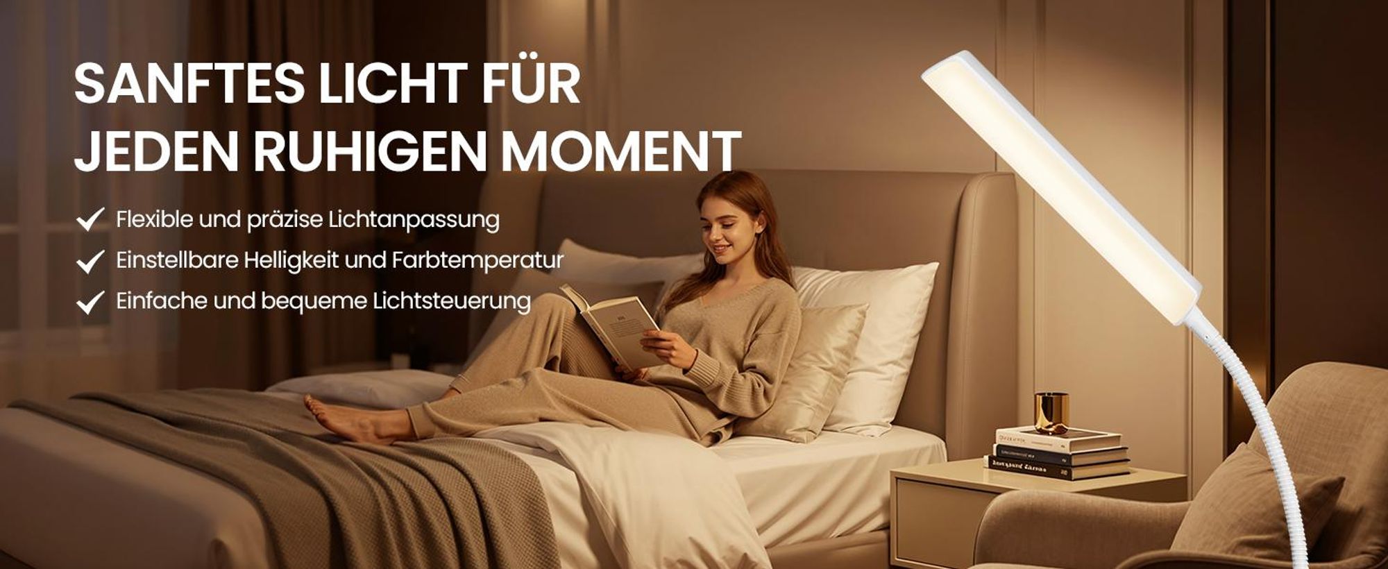 VASAGLE Leselampe mit Fernbedienung, höhenverstellbare Stehleuchte, Schwanenhals, Timer, für Wohnzimmer, weiß