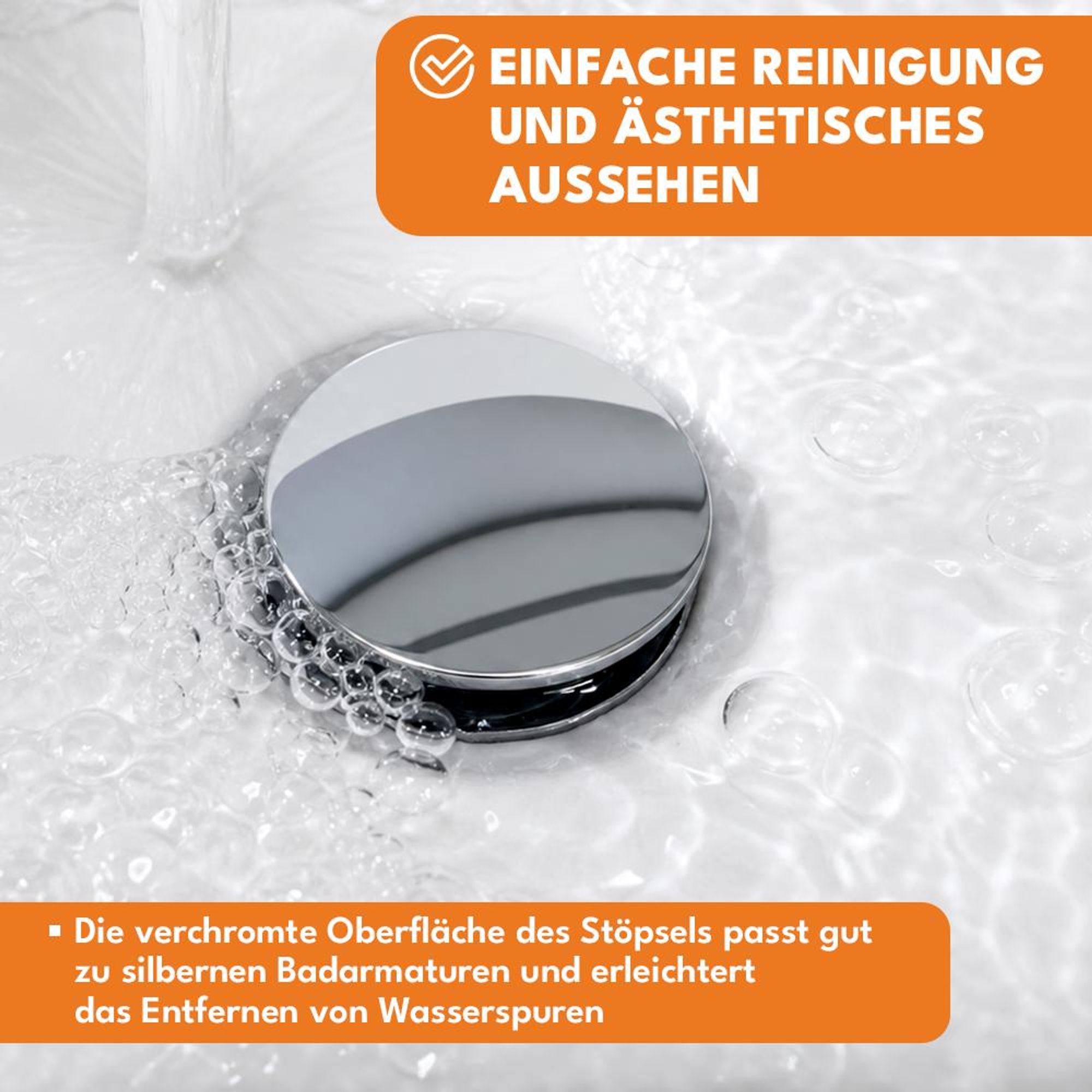 KRUMAD 2-er Set Pop Up Ablaufgarnitur für Waschbecken 40,5 mm, Waschbeckenstöpsel mit Überlauf, Abflussstopfen Chrom für Waschtisch