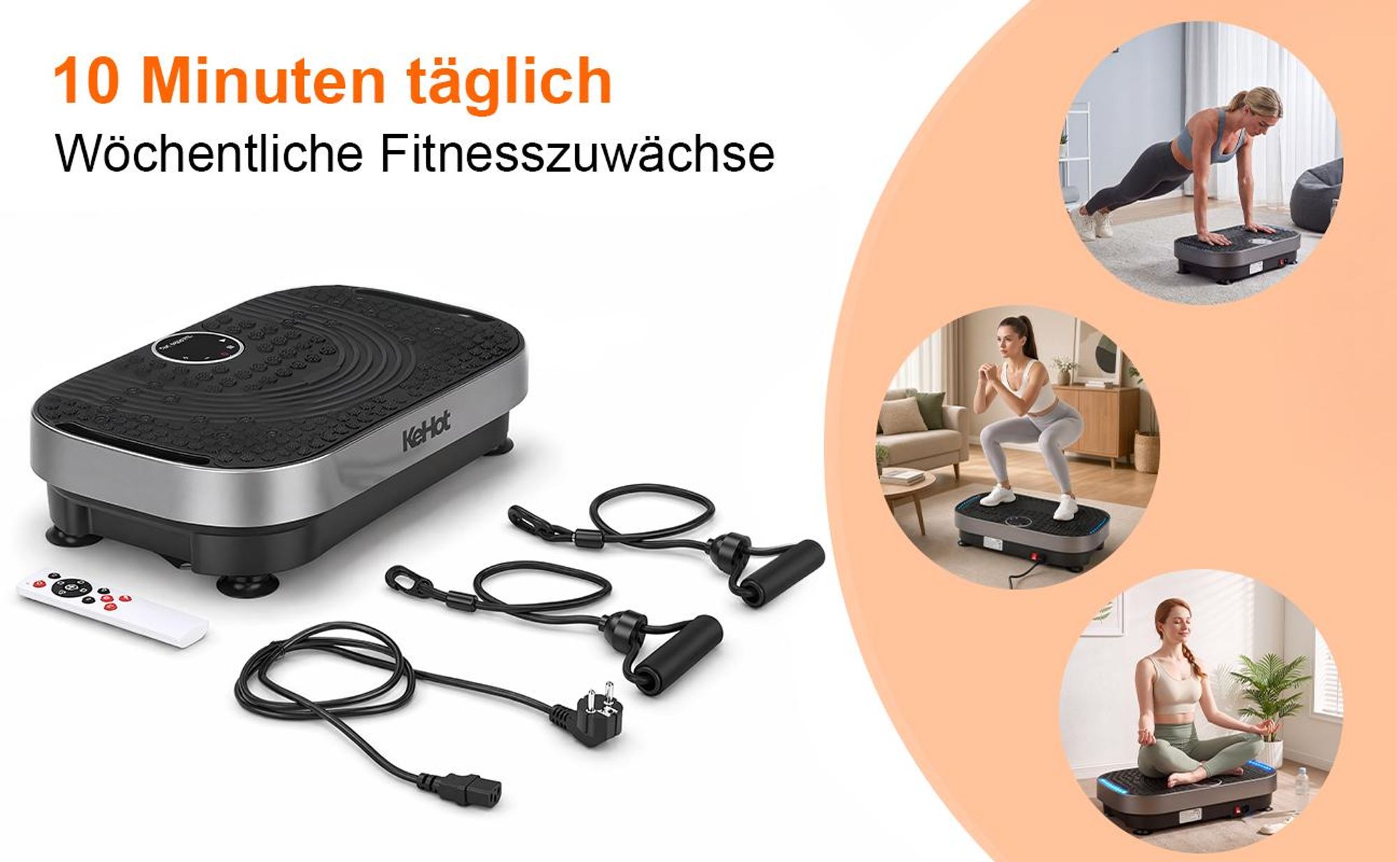 Kehot Vibrationsplatte 120 Stufen 6 Modi 200W Fernbedienung Zugbänder für Zuhause