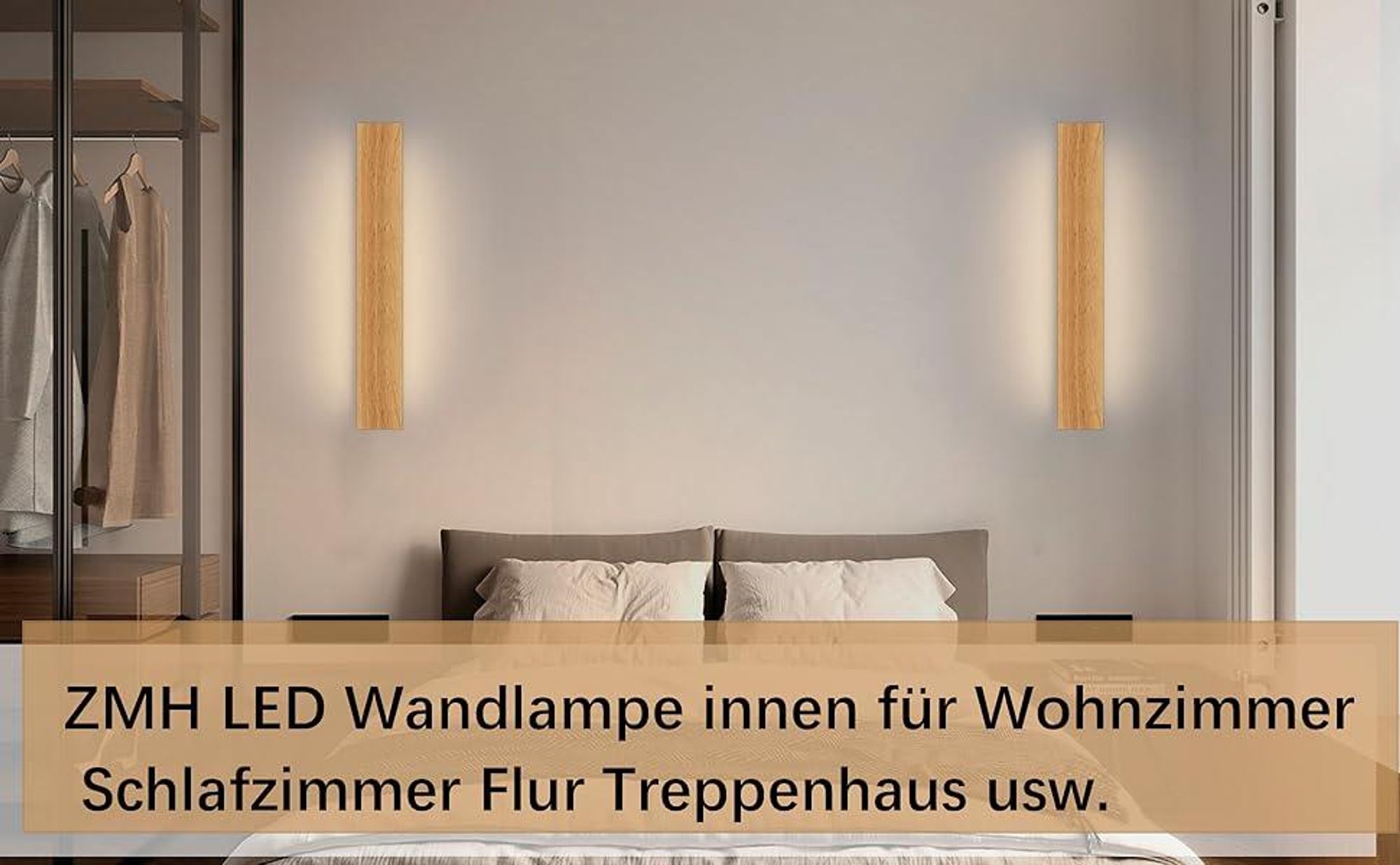 ZMH LED Applique murale intérieure - 52CM Bois Moderne Lampe de couloir Up et Down Design 17W Lampe de cage d'escalier Indirecte 3000K Blanc chaud Eclairage mural