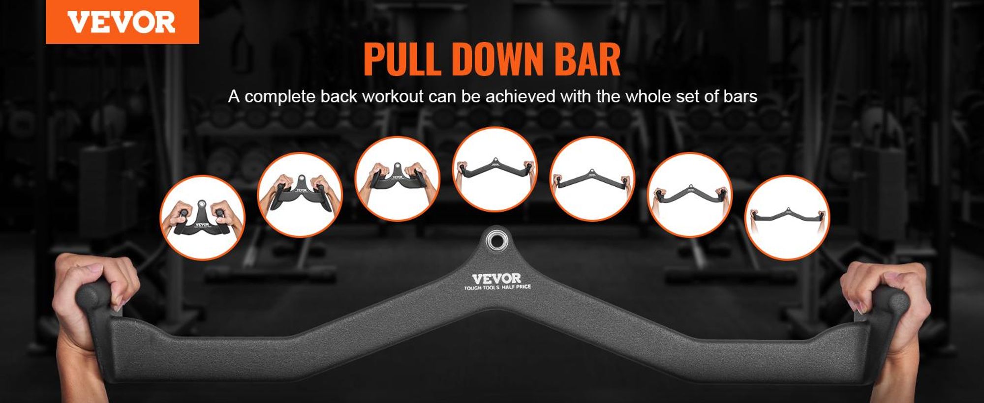 VEVOR LAT Pulldown Aufsätze, Kabelmaschine Ruder T-Bar V-Bar 5 Set, Trizeps Zugstange, Rückenstärkung Gummi-beschichteter Griff, Bizeps Curl Trizeps LAT Pulldown Stange für das Heimfitnessstudio