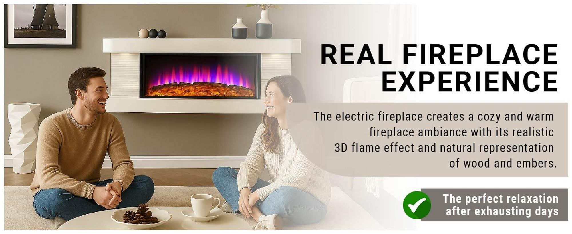 Elektrický krb BALDERIA Lumina – nástenný krb – biely