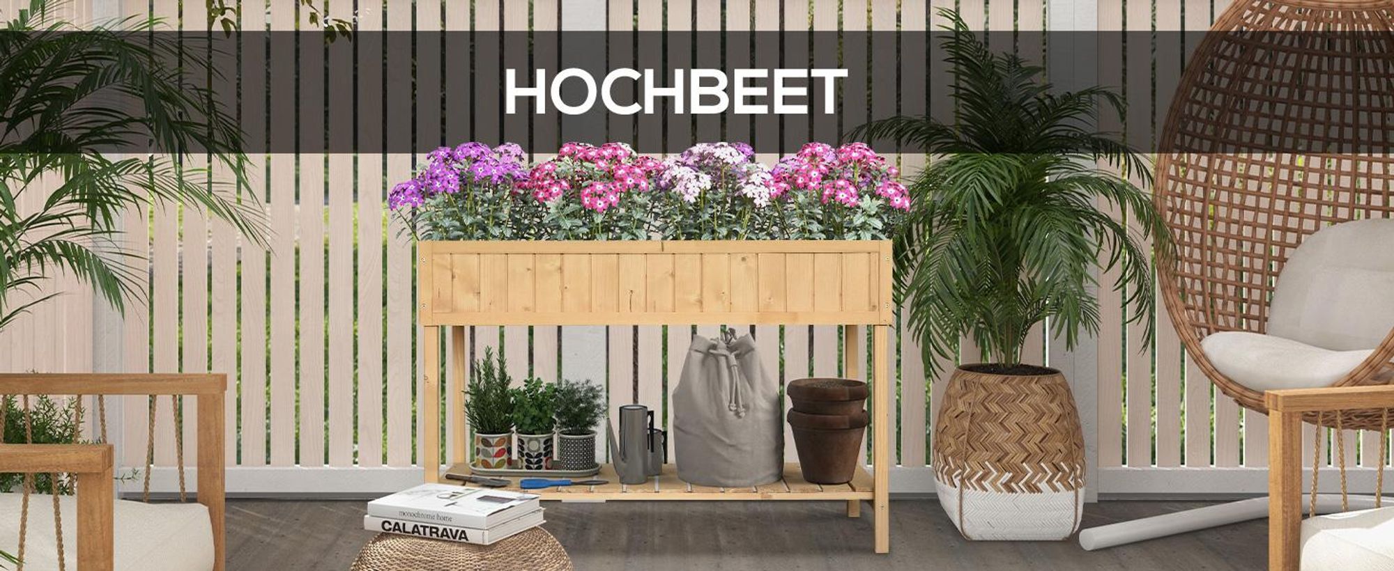 Outsunny Hochbeet 8 Fächer Pflanztisch Blumenkasten Tannenholz Ablage + Abfluss