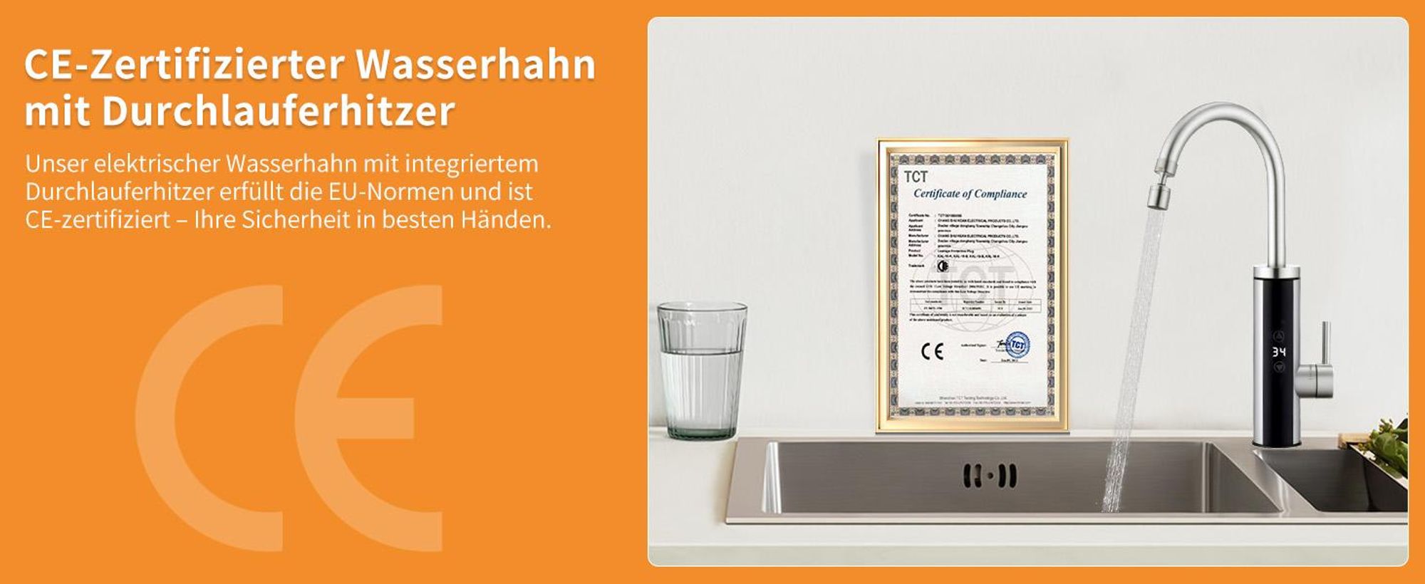 Elektrische Küchenarmatur mit Durchlauferhitzer, Gebürstet Wasserhahn Küche mit LED Temperaturanzeige,Smart Heater Wasserhahn 360° drehbar