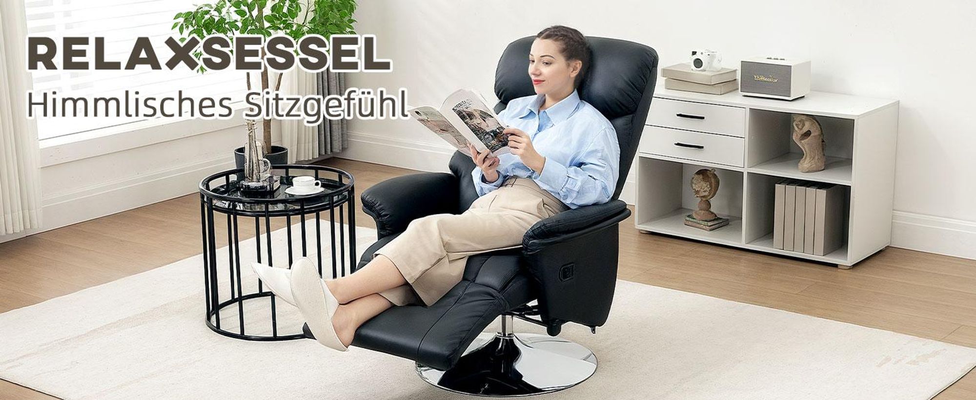 HOMCOM Relaxsessel Fernsehsessel mit Manuell Verstellbar Rückenlehne, Fußteil