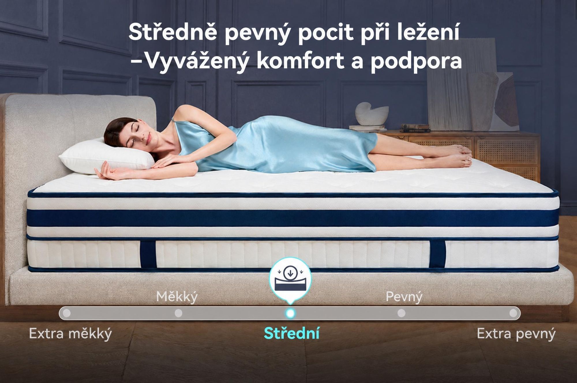 Matrace 90x200 cm, výška 30 cm, s integrovaným topperem, 7zónová kapsičková pružinová matrace H3/H4