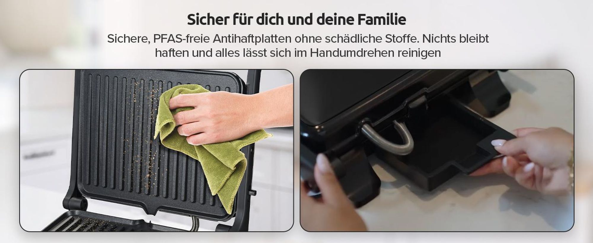Olvy Kontaktgrill XXL 2000W – Sandwichmaker für 4 Sandwiches, Paninimaker mit 7 Programmen, Tischgrill mit Display, PFAS-frei, bis 230° einstellbar