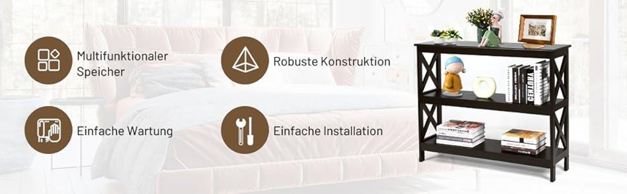 COSTWAY Konsolentisch 3 Ebenen, Sideboard Beistelltisch Industrie Design mit Ablage, Sofatisch Flurtisch 100 x 33 x 80 cm Weiß