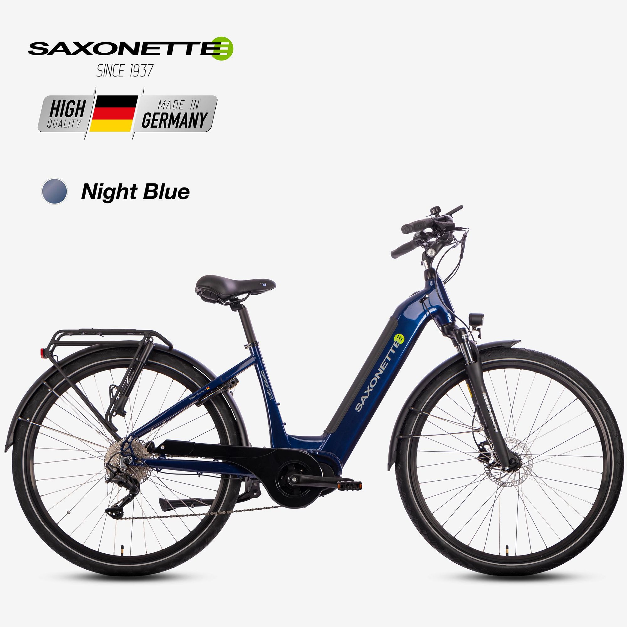 SAXONETTE Quantum Sport Wave 28" E-Bike, Elektrofahrrad,SHIMANO Deore 10-Gang Kettenschaltung, Mittelmotor, 36V 15Ah Akku, RH45 (nightblue glänzend)