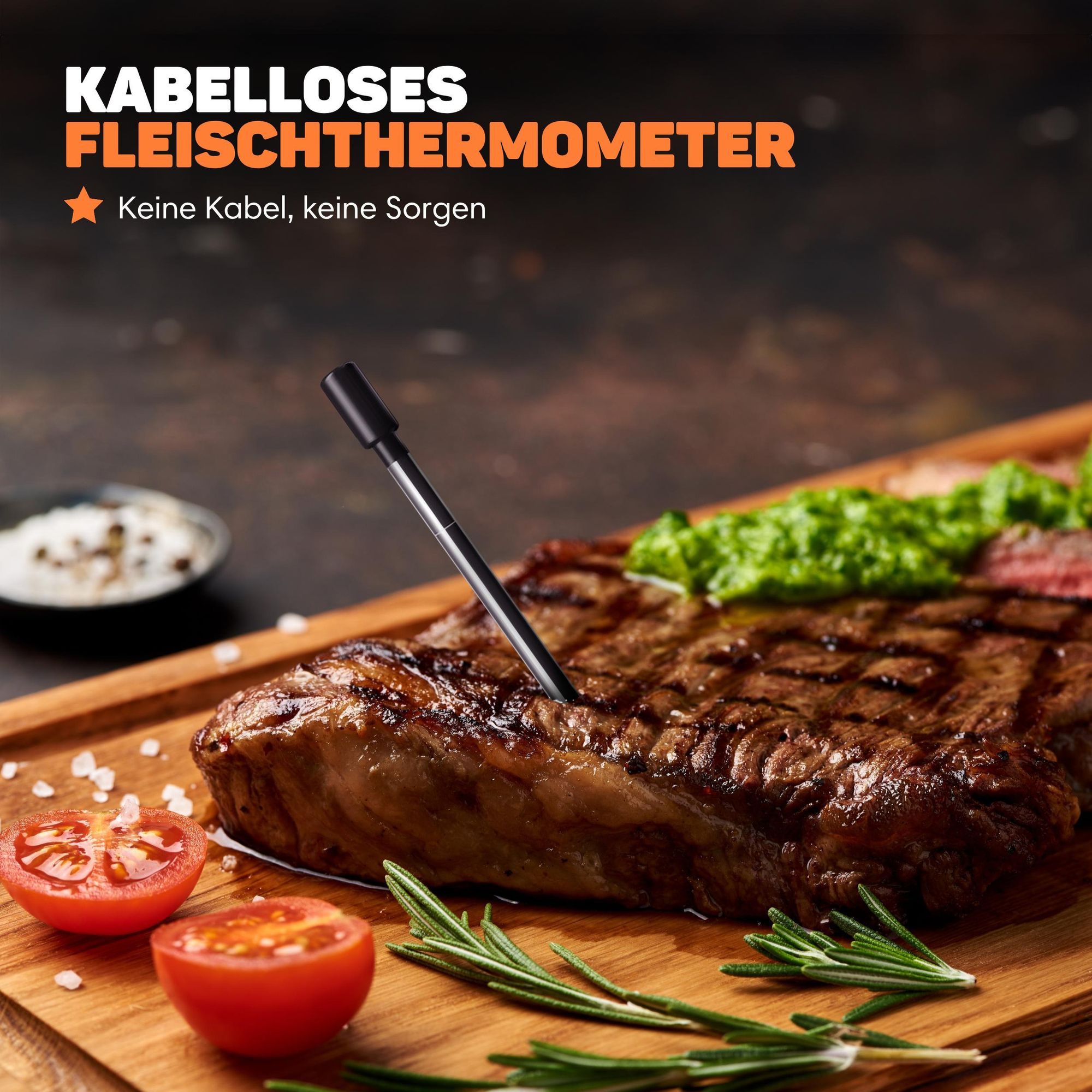 Vulpes Goods Küchenthermometer, Fleischthermometer, mit App, drahtlos, BBQ-Fleischthermometer, Ofenthermometer und Kochthermometer, 80 m Reichweite
