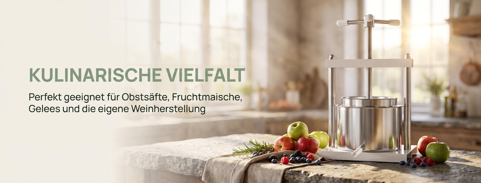 ROSEJANE Obstpresse 3 L, manuelle Saftpresse aus Edelstahl mit T-Griff