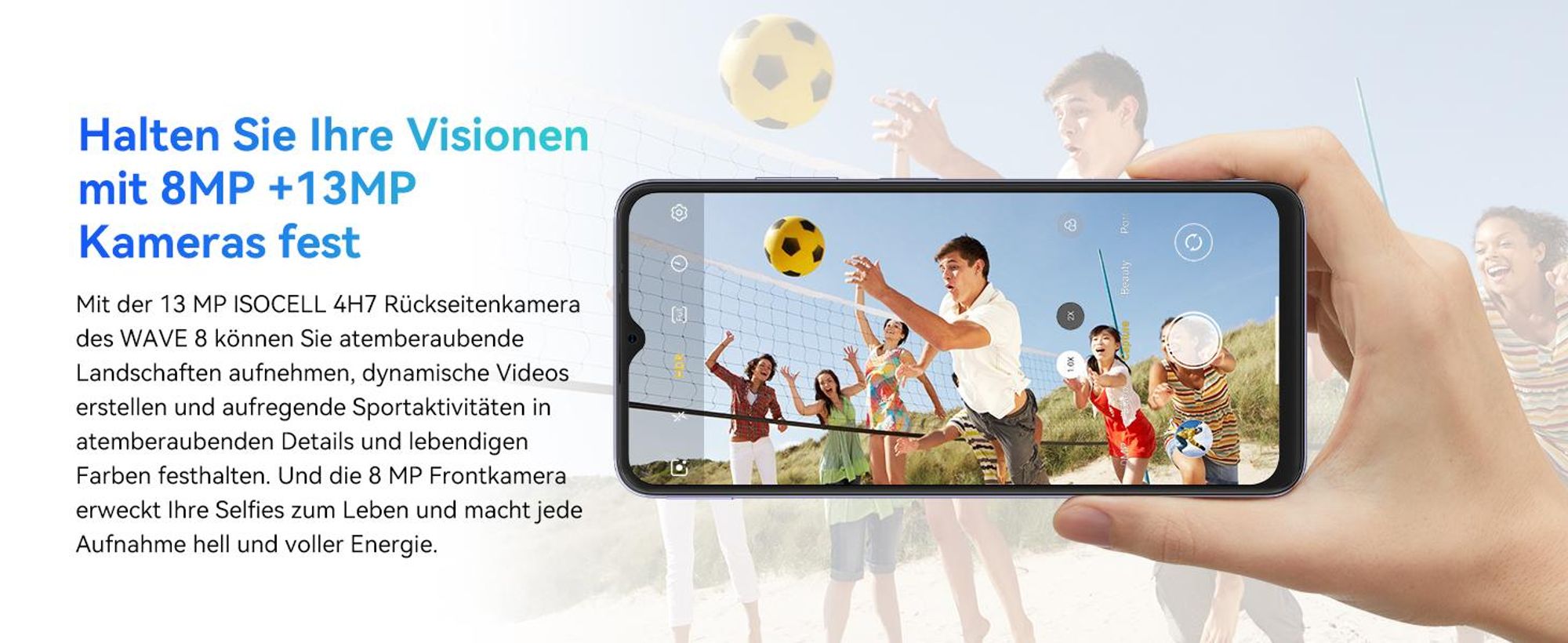 Blackview Wave 8 AI Handy Ohne Vertrag, 6,56" HD+ IPS Display, 12GB+128GB ROM, Octa-Core, 5000mAh, 13MP+8MP, Dual SIM, Face ID,1080P FHD