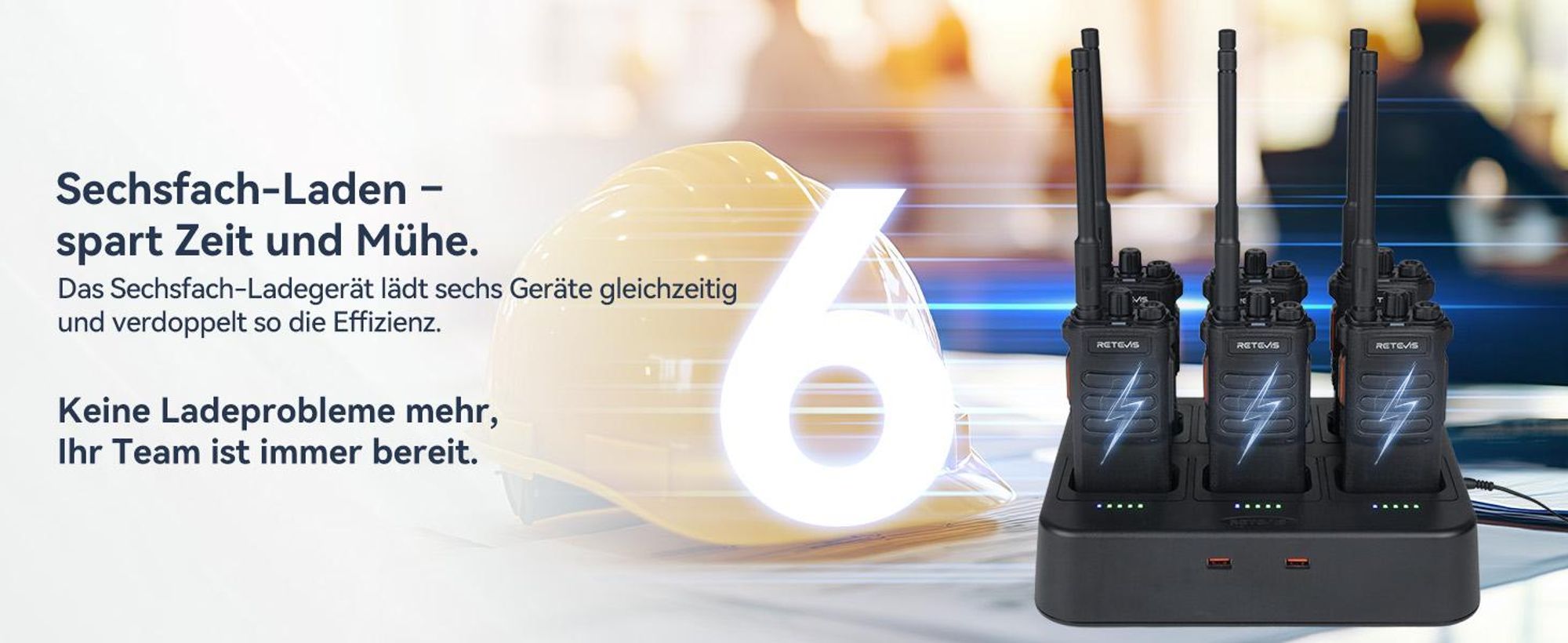 Retevis RT86 Funkgerät Professionell, Robust Walkie Talkie mit Großer Reichweite, Handfunkgerät mit 6 Fach Ladegerät für Schulen