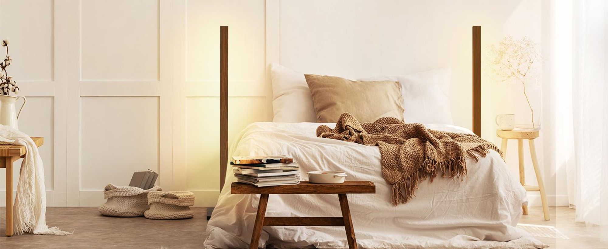 EDISHINE Stehlampe aus Holz, LED Stehleuchte Dimmbar, Lichtsäule 117cm, Wohnzimmer