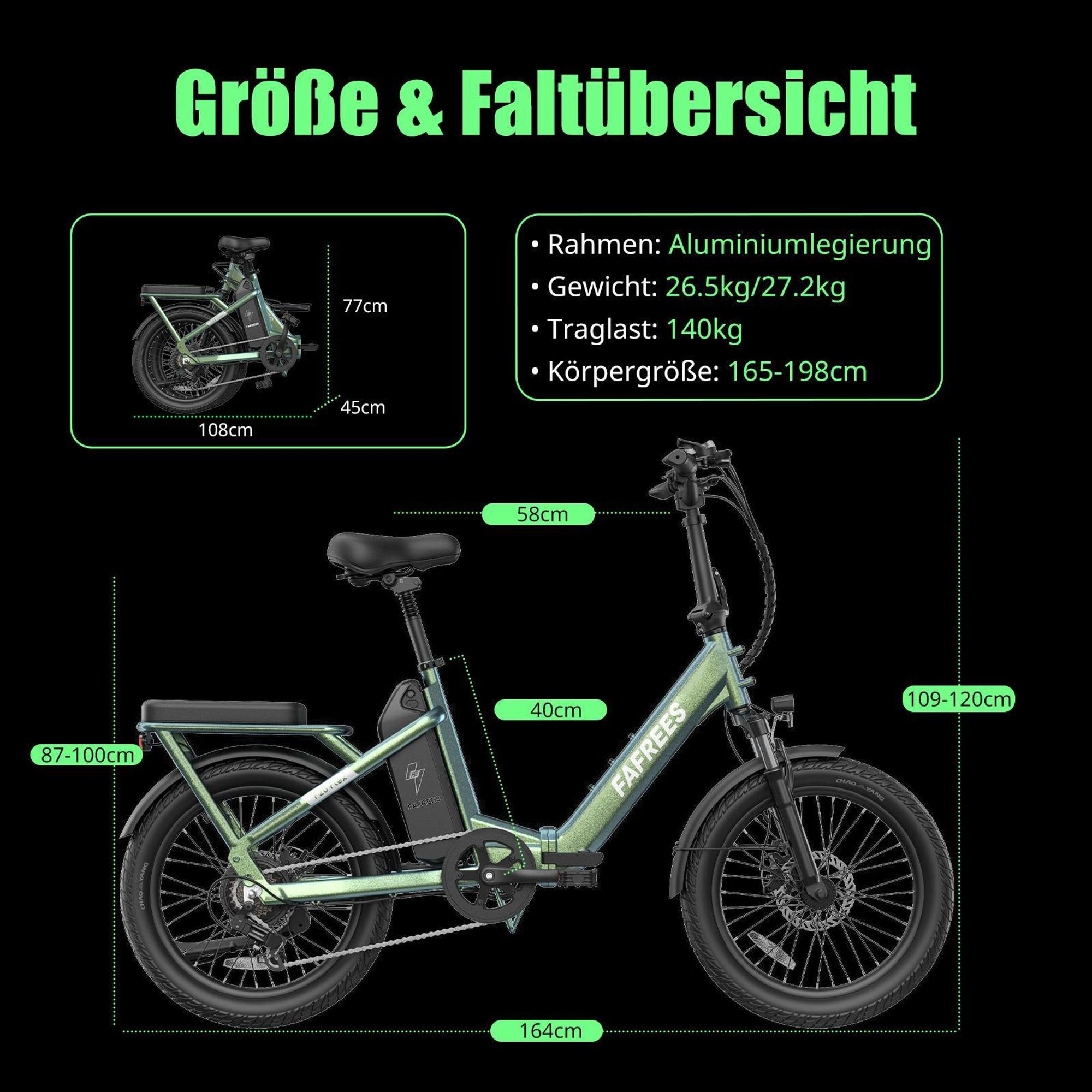 FAFREES F20 Flex Elektrofahrrad, 250-W-Motor, 36-V-20-Ah-Akku, Reichweite 75–100 km, mechanische Scheibenbremsen – Gunmetal