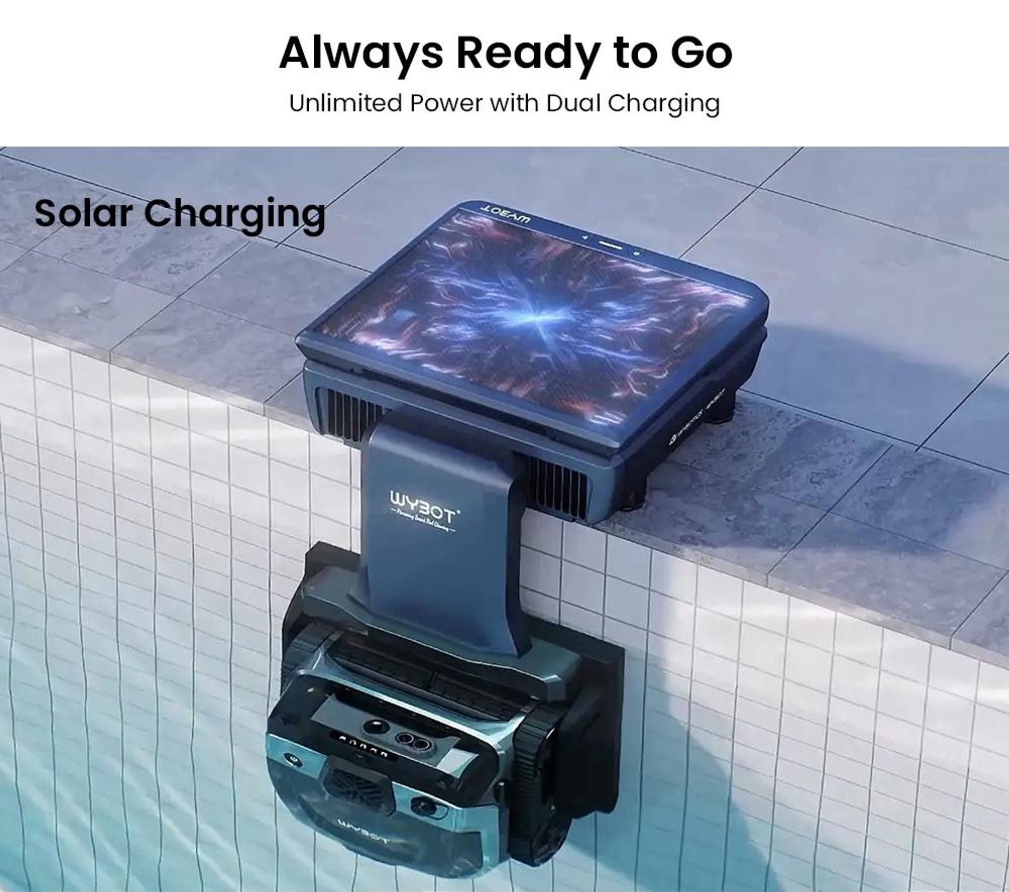 Robot per piscina WYBOT S3: mappatura 3D, visione artificiale, alimentazione solare/CC, svuotamento automatico da 10 litri, controllo tramite app