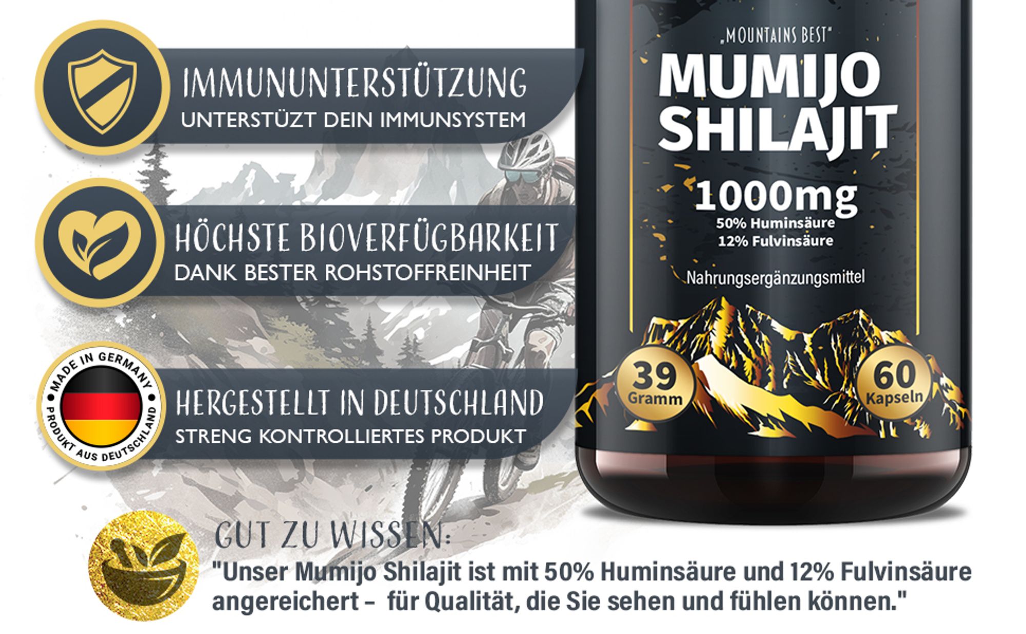 Saint Nutrition® Mumijo Shilajit 1000mg hochdosiert – das schwarze Gold des Himalaya – Energiebooster – Stärkung des Immunsystems - Muskelaufbau