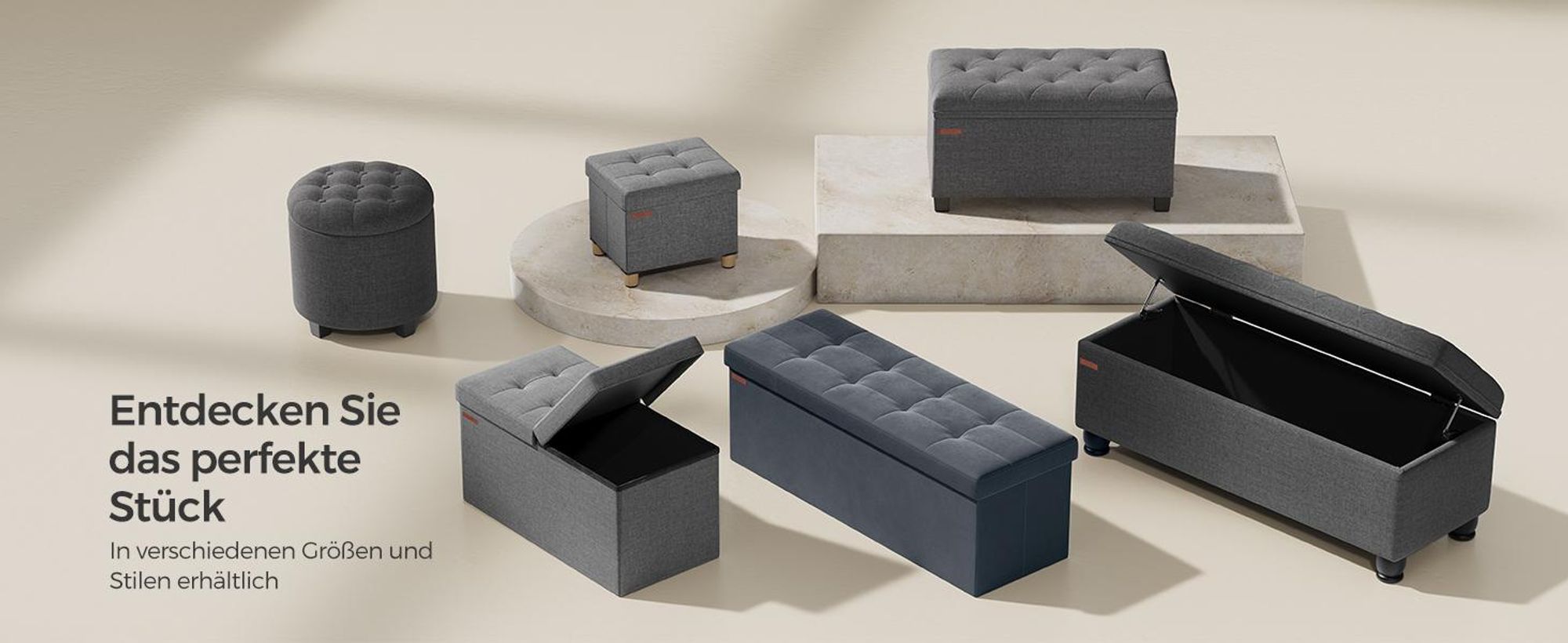 SONGMICS Sitzbank mit Stauraum, klappbare Sitztruhe, 2 extra Aufbewahrungsboxen, 38 x 110 x 38 cm, bis 300 kg belastbar, schiefergrau
