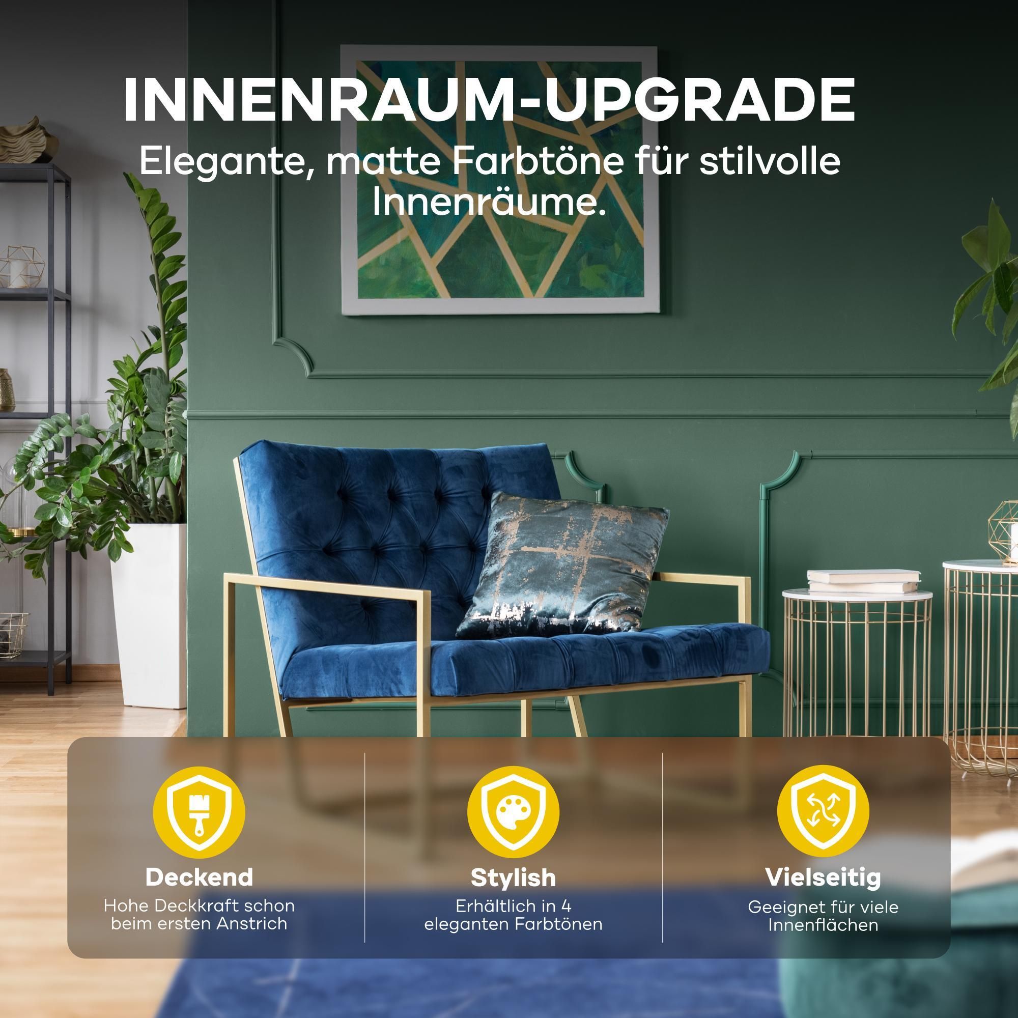 Plid Design Innenfarbe Matt Schwarzgrau 2.5L für ca. 18 m² [HOHE DECKKRAFT] Designcolor Wandfarbe, Innenfarbe "Dunkle Eleganz" in Profi Qualität