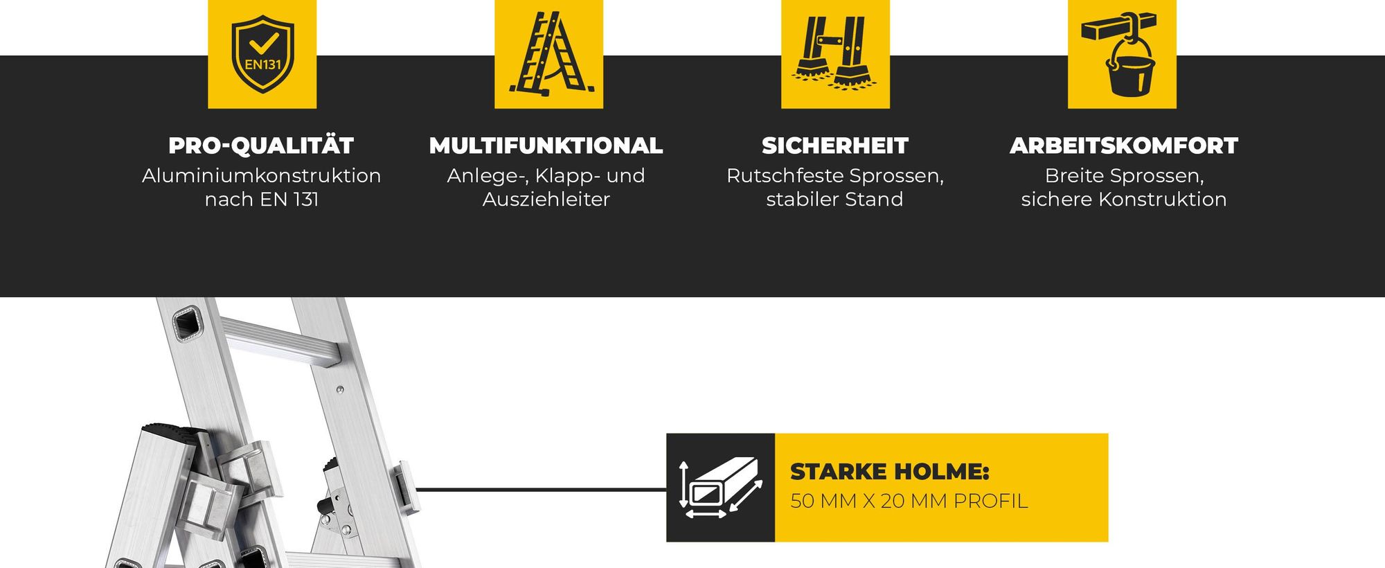 Drabest | Leiter - Trittleiter 3x8 Stufen - Klappleiter - Tragfähigkeit 150kg - Alu Leiter - Treppenleiter