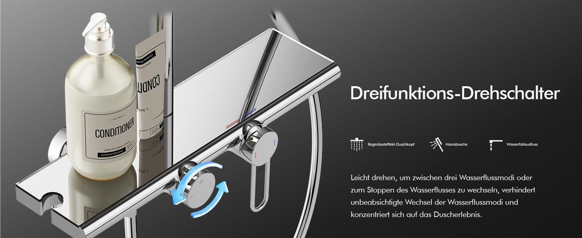 Homelody Duschsystem Chrom mit 400MM*110MM Große Lagerplattform