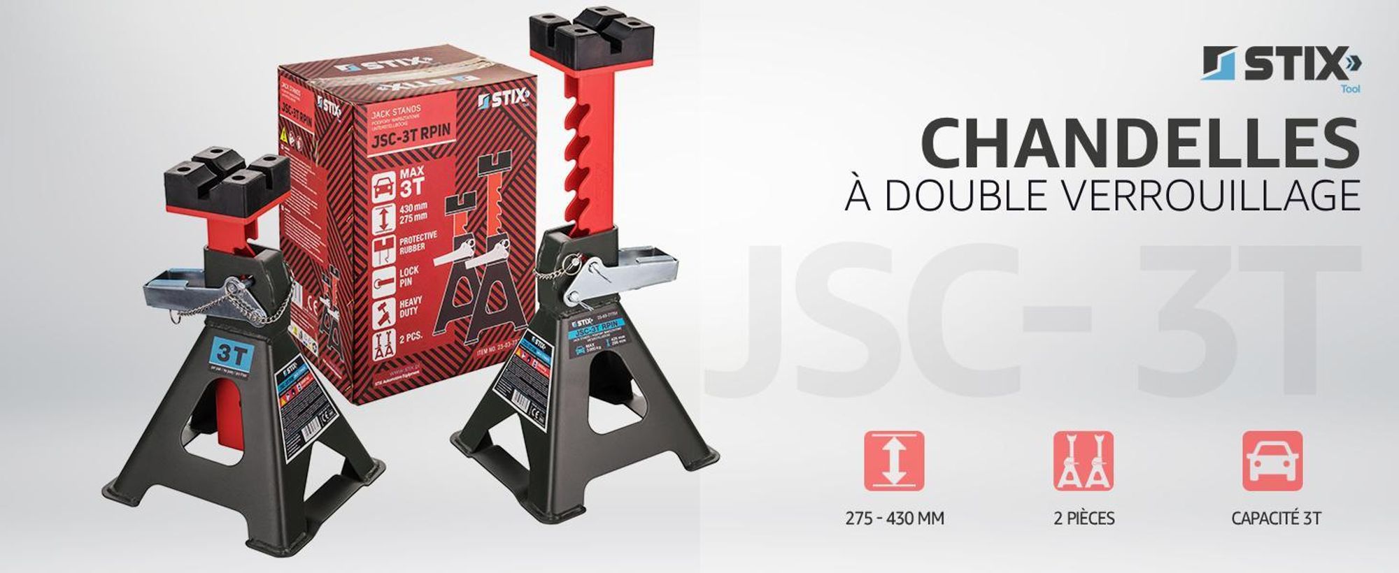 2 crics de soutien 3T avec goupille de sécurité - Crics de soutien - Supports de cric - Hauteur 275-430 mm