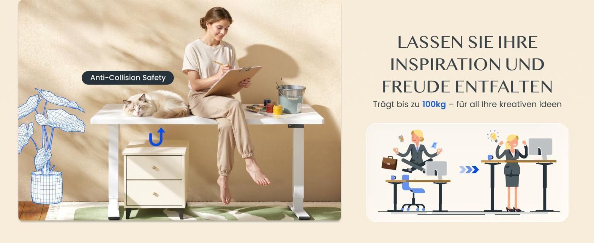 FLEXISPOT Höhenverstellbarer Schreibtisch 180x80cm, Bambus-Tischplatte, 2 starke Motoren, 120kg Tragkraft 4 Speicherplätze Premium-Zubehör-Set Schwarz