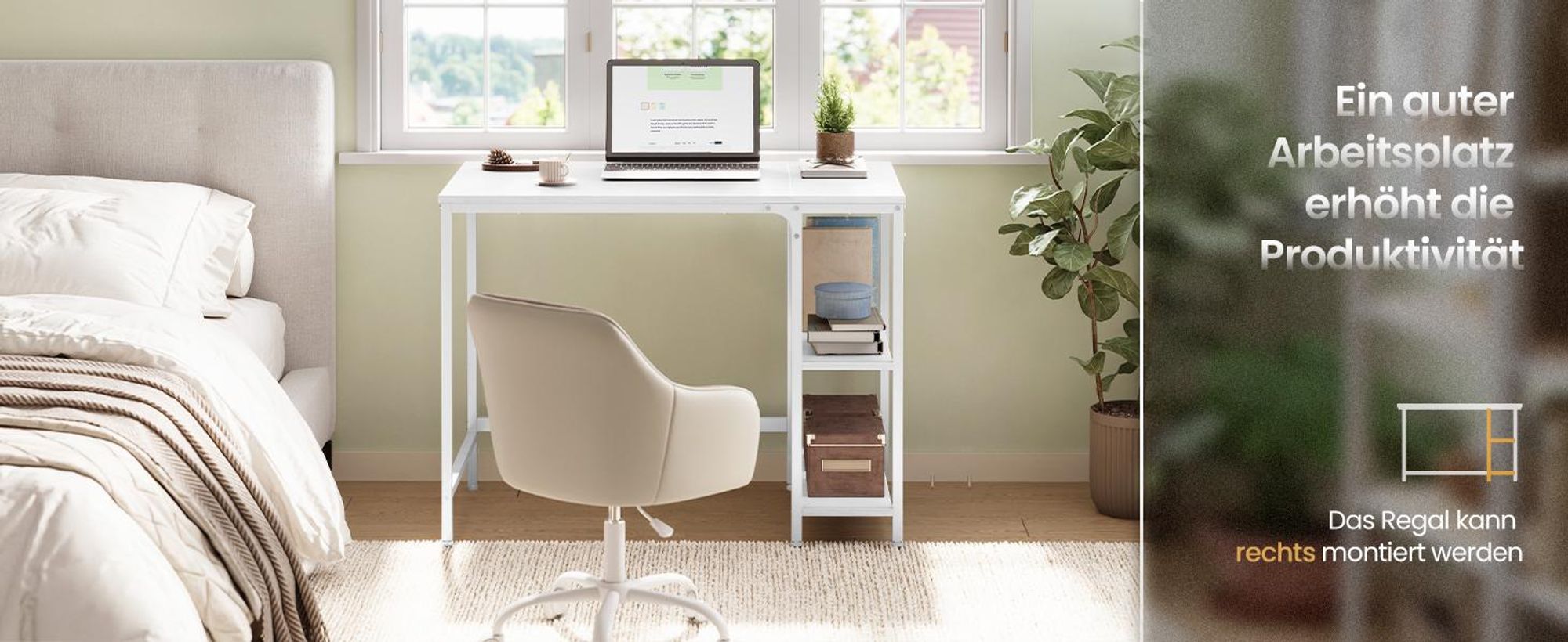 VASAGLE Schreibtisch mit 2 Regale Computertisch 100 x 75 x 60 cm weiß