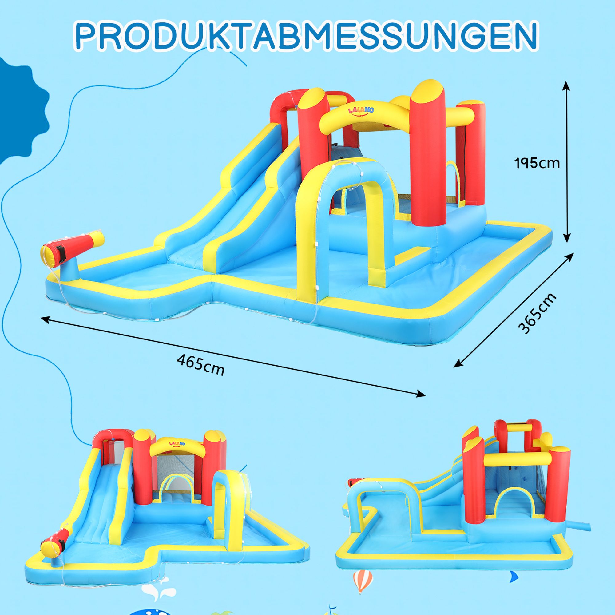 FCH Aufblasbare Hüpfburg mit Gebläse,Wasserrutsche aufblasbar Spielpool Wasserspielcenter Wasserpark,  465 x 365 x 195cm