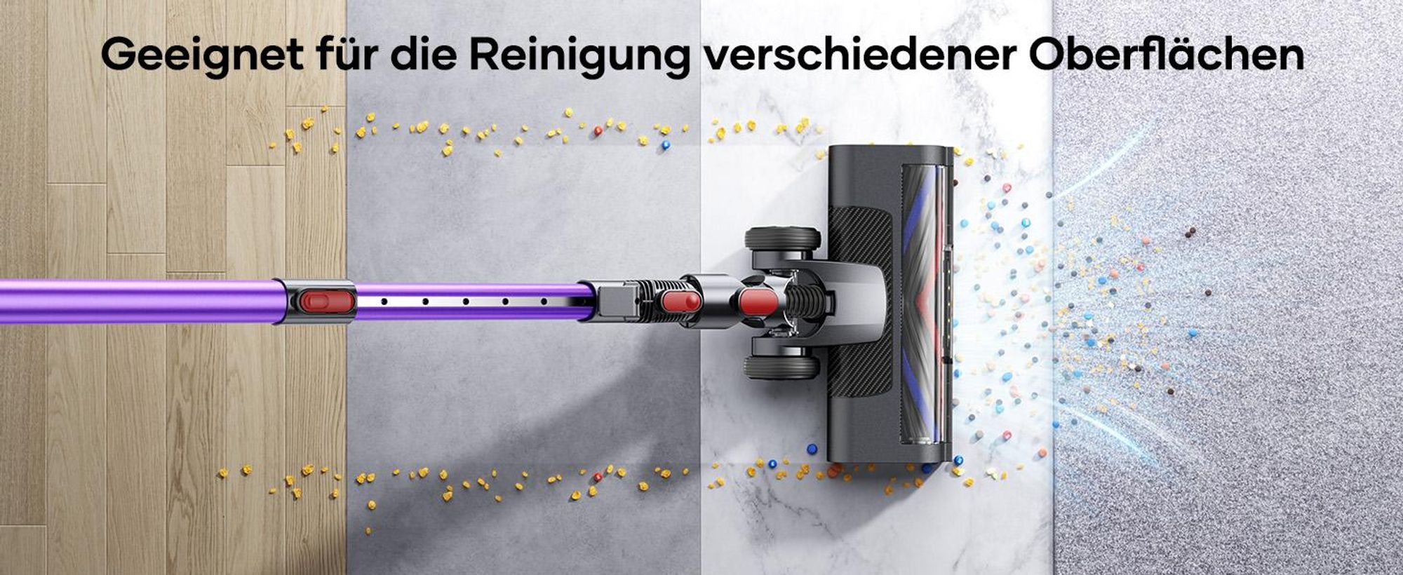 Laresar V10 Lite Akku Staubsauger, 38.000pa Staubsauger, Bis zu 45 Min Laufzeit,Anti-Tangle Roller Die V-förmige Bürste