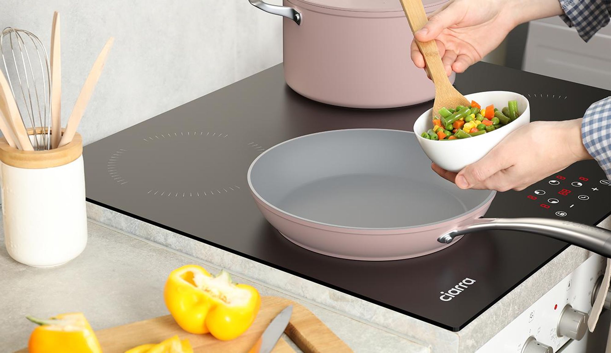 CIARRA Table de cuisson à induction encastrable 60 cm Plans de cuisson 4 zones 6000W VM4BIH-A