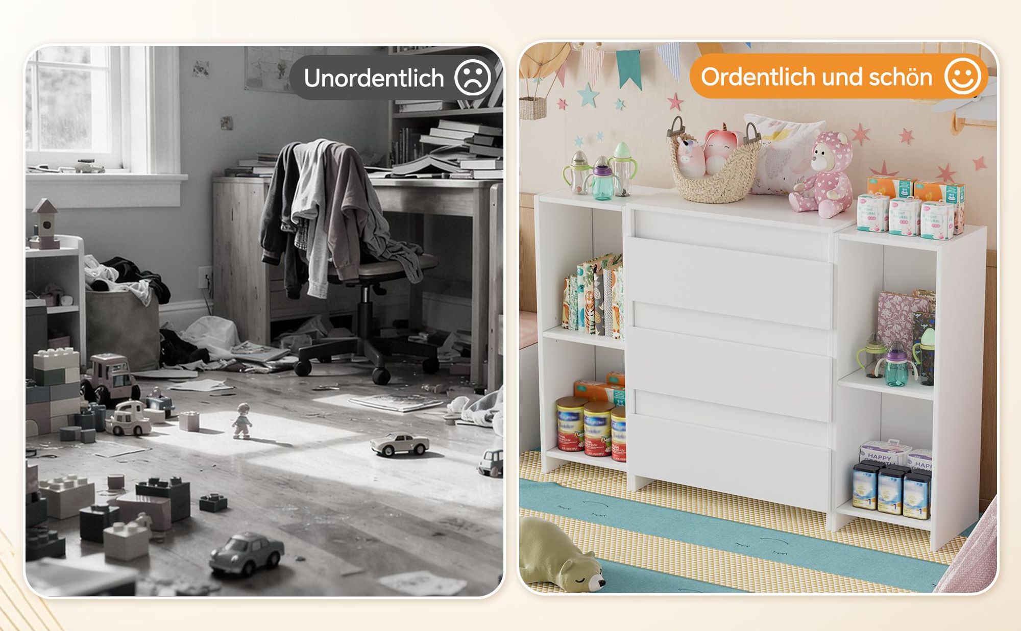 TWSOUL Wickelkommode 2-in-1 Wickelkommode mit abnehmbarem Wickelaufsatz Kommode mit 3 Schubladen & 6 Regalfächern,weiß