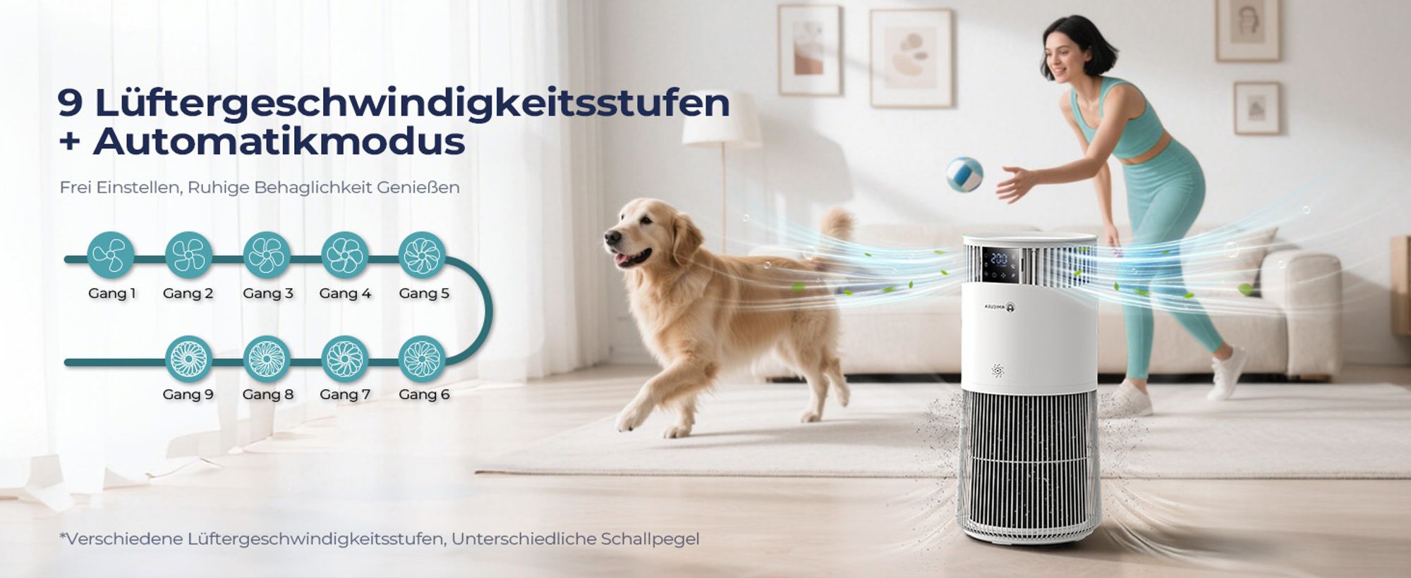 Amicura P2 Luftreiniger für Haustierallergiker, 843m³/h Tierhaarentfernung, 450 CADR - 99% Geruchsneutralisation, H13 Filter, App-Steuerung