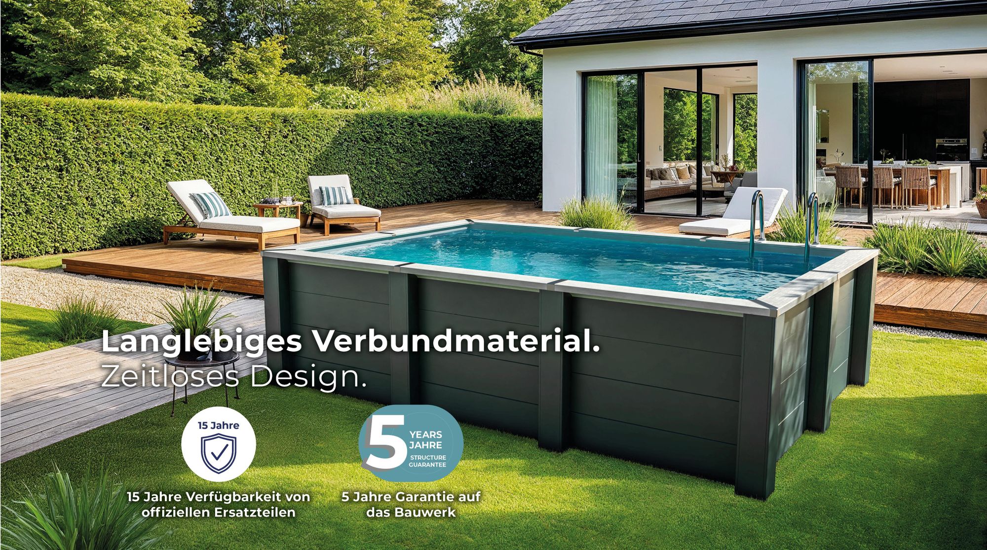 GRE Rechteckiger Composite-Pool KPCOR46T – 455 x 315 x 126 cm, Komplettset