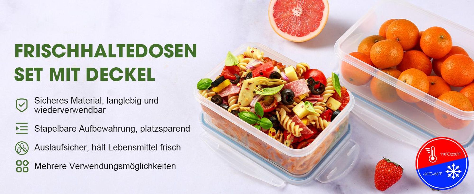 YASHE Frischhaltedose mit Deckel, 8 Teiliges Plastik Vorratsdosen Set, BPA Frei,