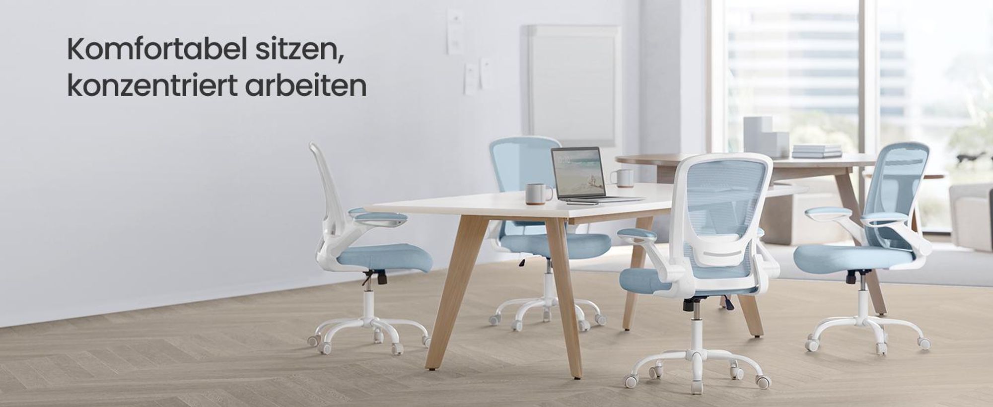 SONGMICS Schreibtischstuhl, atmungsaktive Netzbespannung, nebelblau