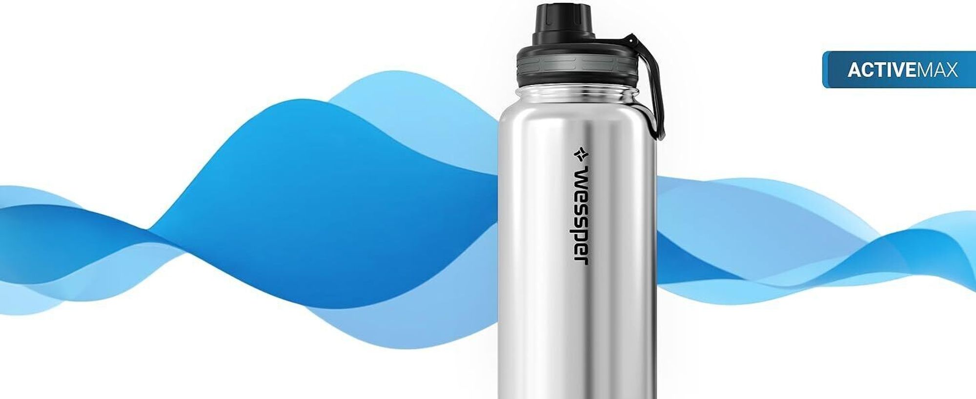 Wessper Thermosflasche Edelstahl 1000 ml, Isolierflasche 1,0 l, Farbe Schwarz